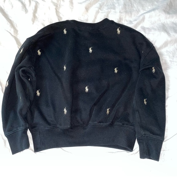 Polo Ralph Lauren MEDIUM (8 -10)Black w/Gold Horse Pony Embroidery Sweatshirt - Picture 5 of 5